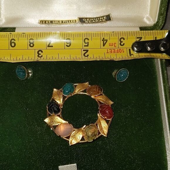 Karen Lynn Vintage Genuine Scarab and matching‎ earrings 12 kt. Gold filled - Picture 3 of 6